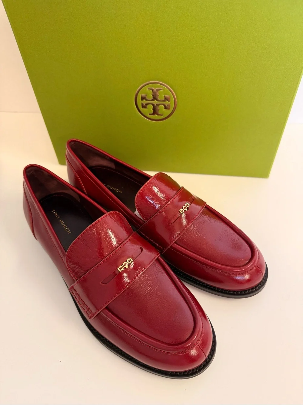 Tory Burch Chelsea Penny Loafer Crimson Red Leather Slip-On Flats $325